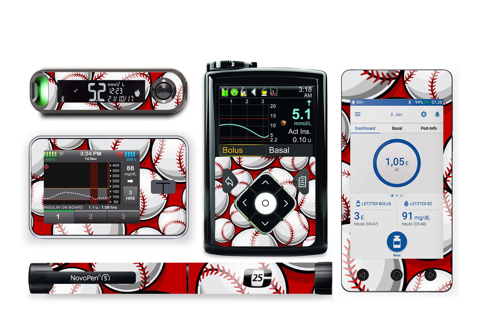 Baseball Sticker for Novopen 4, 5, 6, or Echo diabetes supplies and insulin pumps