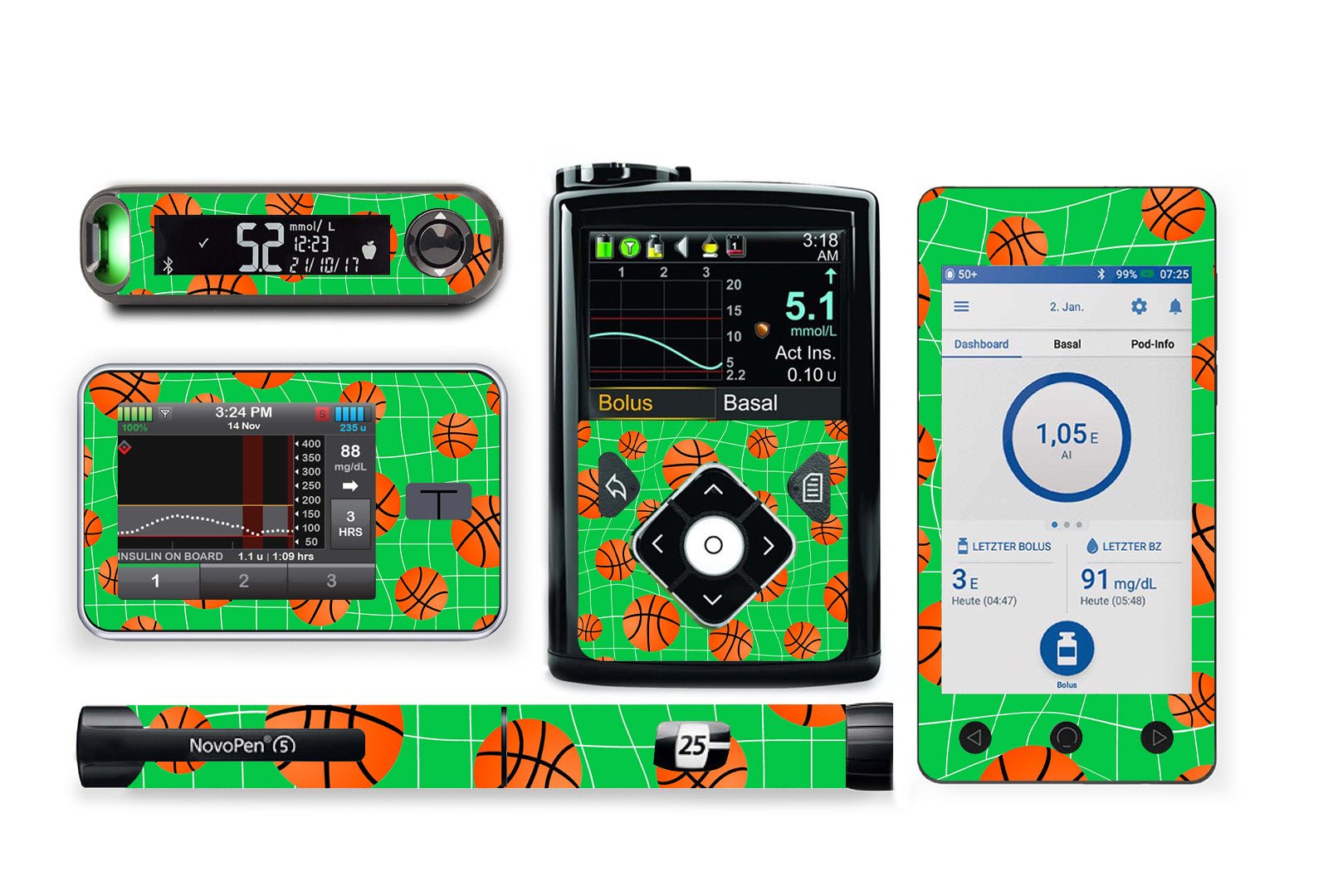 Basketball Sticker for Novopen 4, 5, 6, or Echo diabetes supplies and insulin pumps