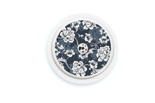 Monochrome Flowers Sticker - Freestyle Libre 1, 2, or 2+ for diabetes CGMs and insulin pumps