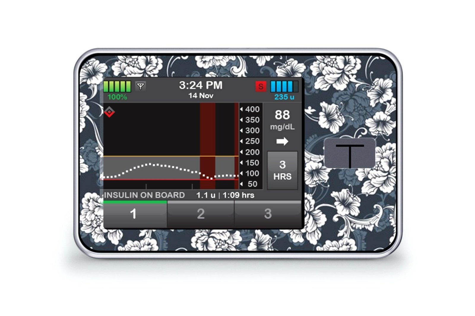 Monochrome Flowers Sticker - T-Slim for diabetes CGMs and insulin pumps