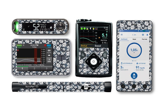 Monochrome Flowers Sticker for Novopen 4, 5, 6, or Echo diabetes CGMs and insulin pumps