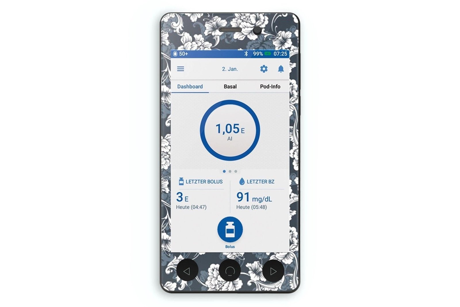 Monochrome Flowers Sticker for Omnipod Dash PDM diabetes CGMs and insulin pumps