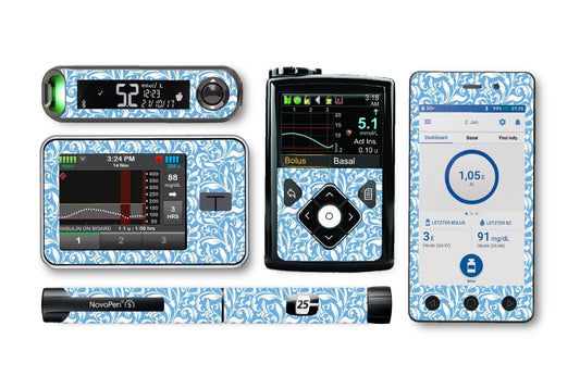 Royal White Flowers Sticker for Novopen 4, 5, 6, or Echo diabetes CGMs and insulin pumps