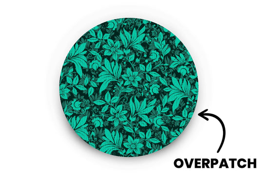 Bright Teal Flowers Patch - Overpatches for Single diabetes supplies and insulin pumps