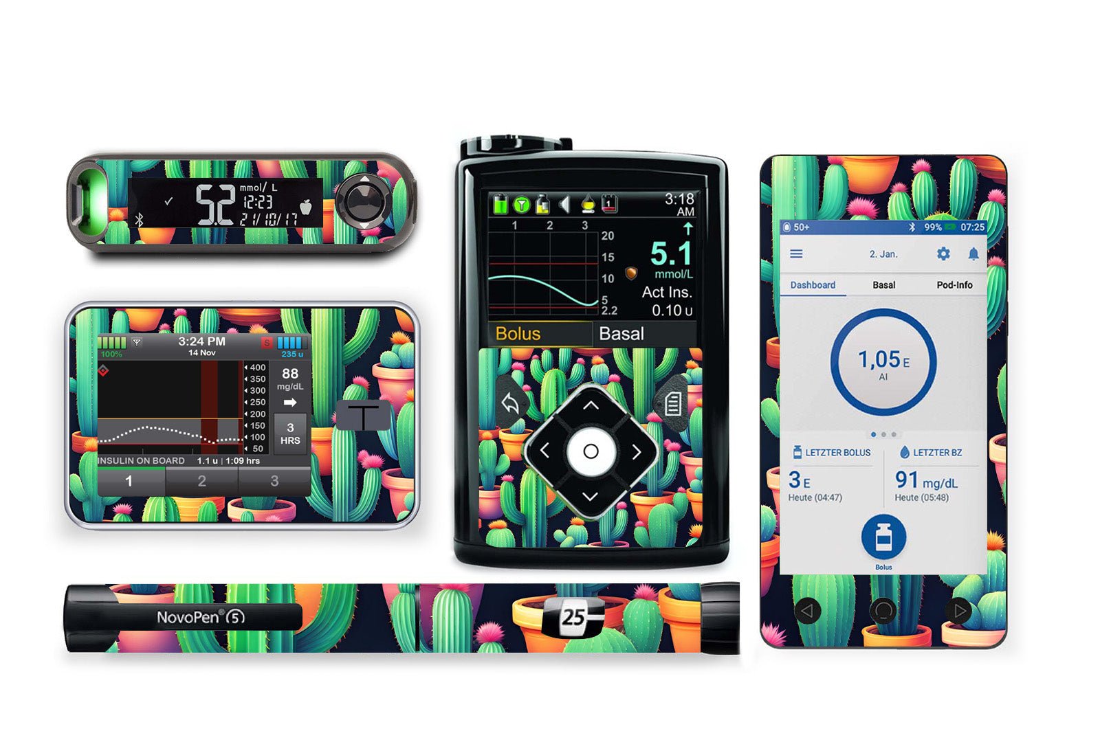 Cactus Sticker for Novopen 4, 5, 6, or Echo diabetes supplies and insulin pumps