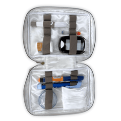 Chic Taupe Luxury T1D Essentials Bag for diabetes supplies and insulin pumps