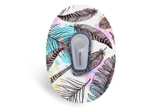 Colourful Feathers Patch for Dexcom G6 / One diabetes supplies and insulin pumps