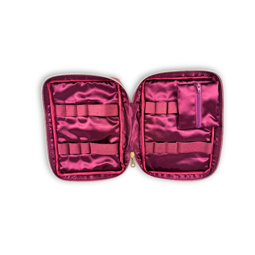 Deep Red Luxury T1D Essentials Bag for diabetes supplies and insulin pumps