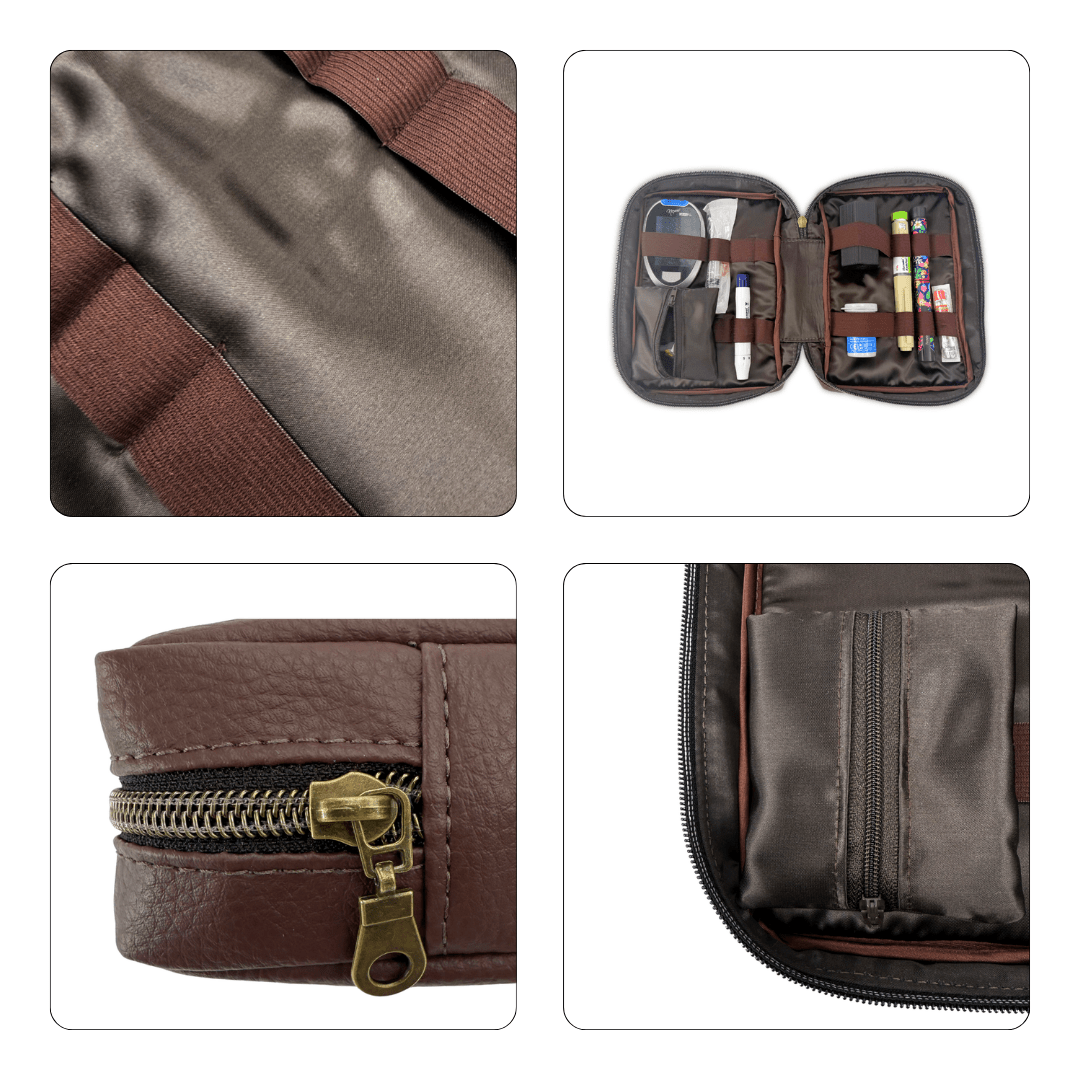 Espresso Luxury T1D Essentials Bag for diabetes supplies and insulin pumps