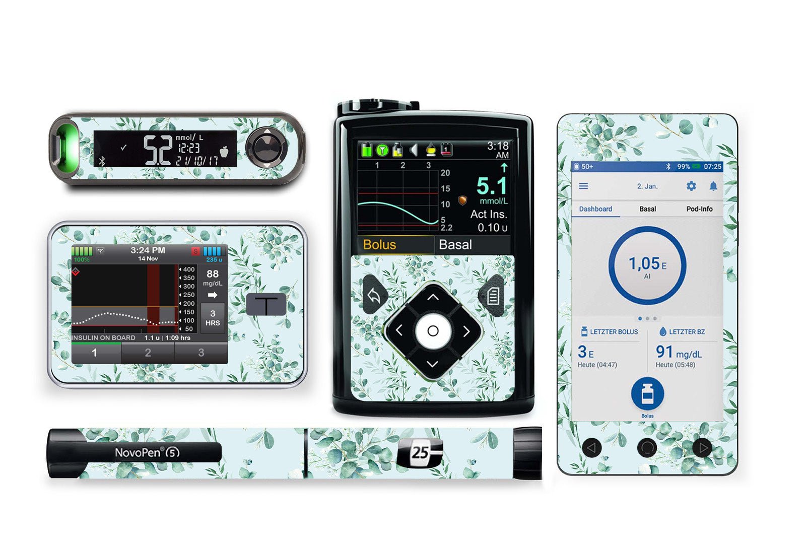 Eucalyptus Sticker for Novopen 4, 5, 6, or Echo diabetes supplies and insulin pumps