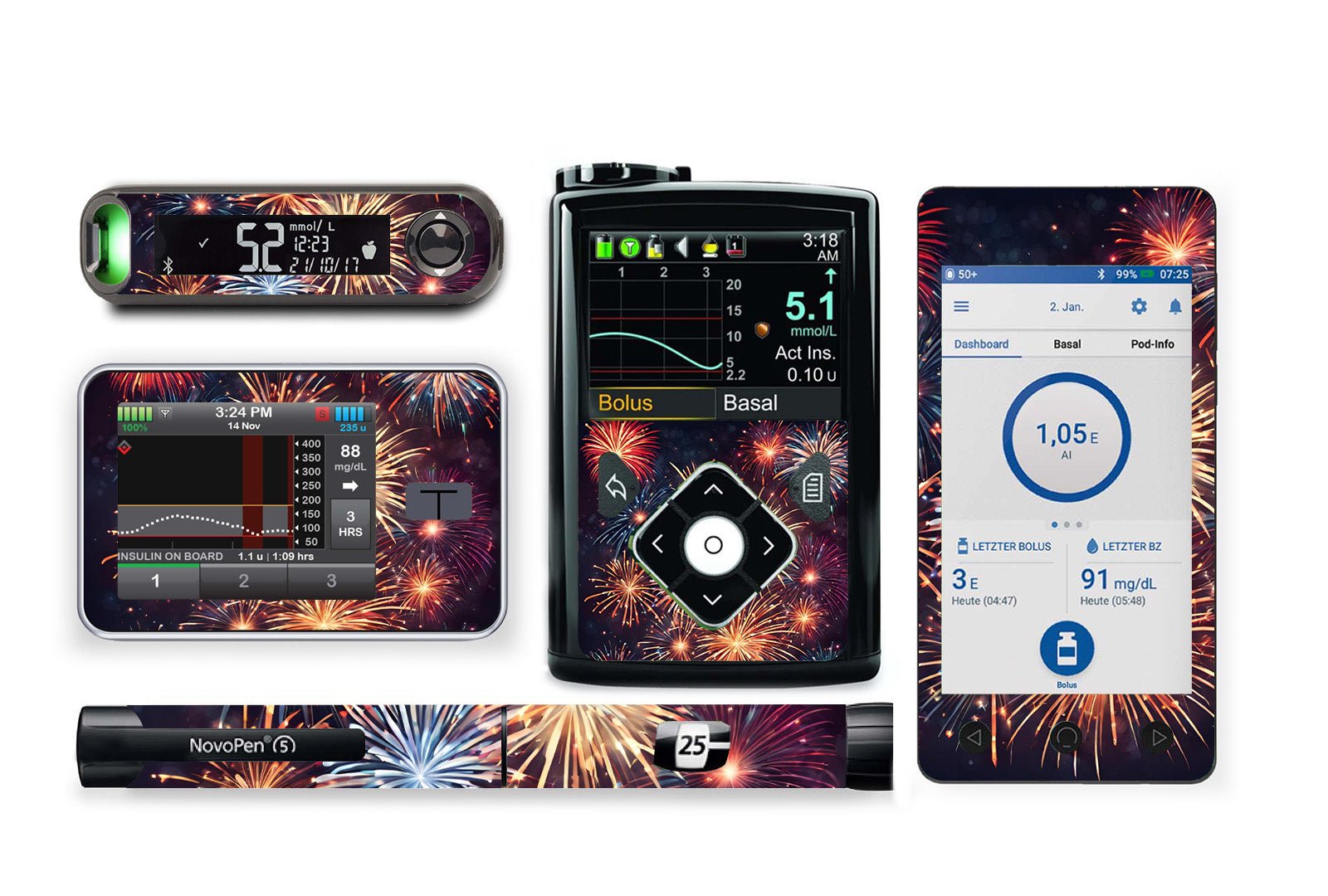 Firework Sticker for Novopen 4, 5, 6, or Echo diabetes supplies and insulin pumps