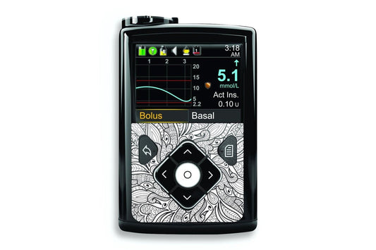 Greyscale Florals Sticker - Medtronic Minimed 640g, 680g, 780g for diabetes CGMs and insulin pumps