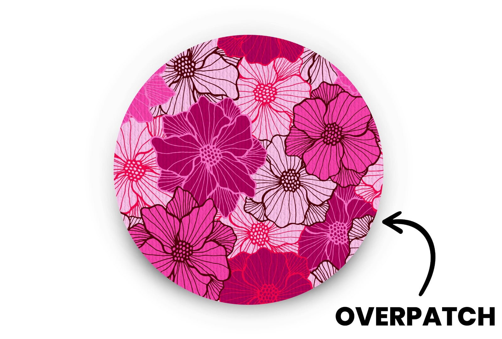 Fuchsia Florals Patch - Overpatches for Single diabetes supplies and insulin pumps