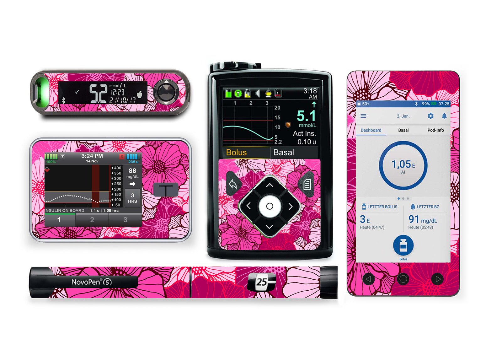 Fuchsia Flowers Sticker for Novopen 4, 5, 6, or Echo diabetes supplies and insulin pumps