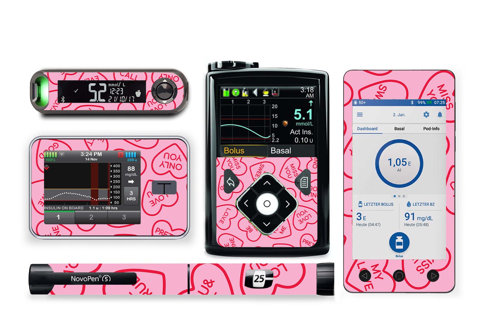 Love Hearts Sticker for Novopen 4, 5, 6, or Echo diabetes supplies and insulin pumps