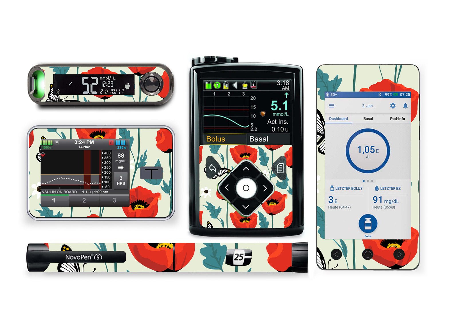 Poppy Sticker for Novopen 4, 5, 6, or Echo diabetes supplies and insulin pumps