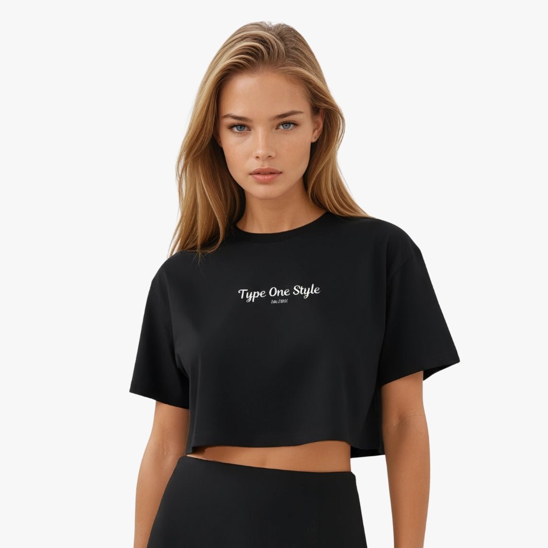 Powered Crop T-Shirt for Black diabetes supplies and insulin pumps