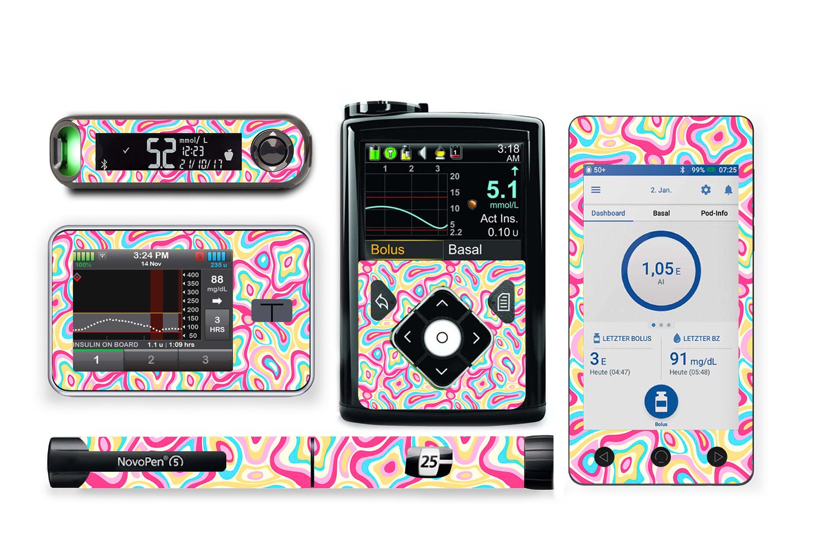 Psychedelic Sticker for Novopen 4, 5, 6, or Echo diabetes supplies and insulin pumps