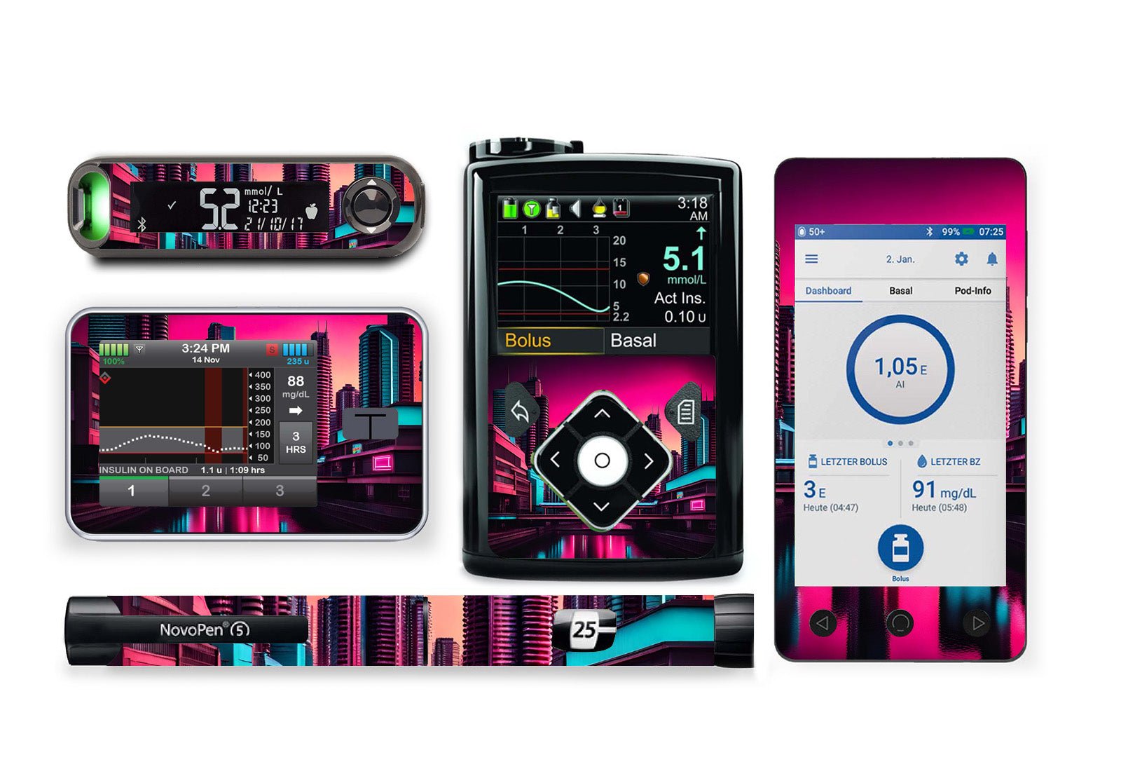 Retro City Sticker for Novopen 4, 5, 6, or Echo diabetes supplies and insulin pumps