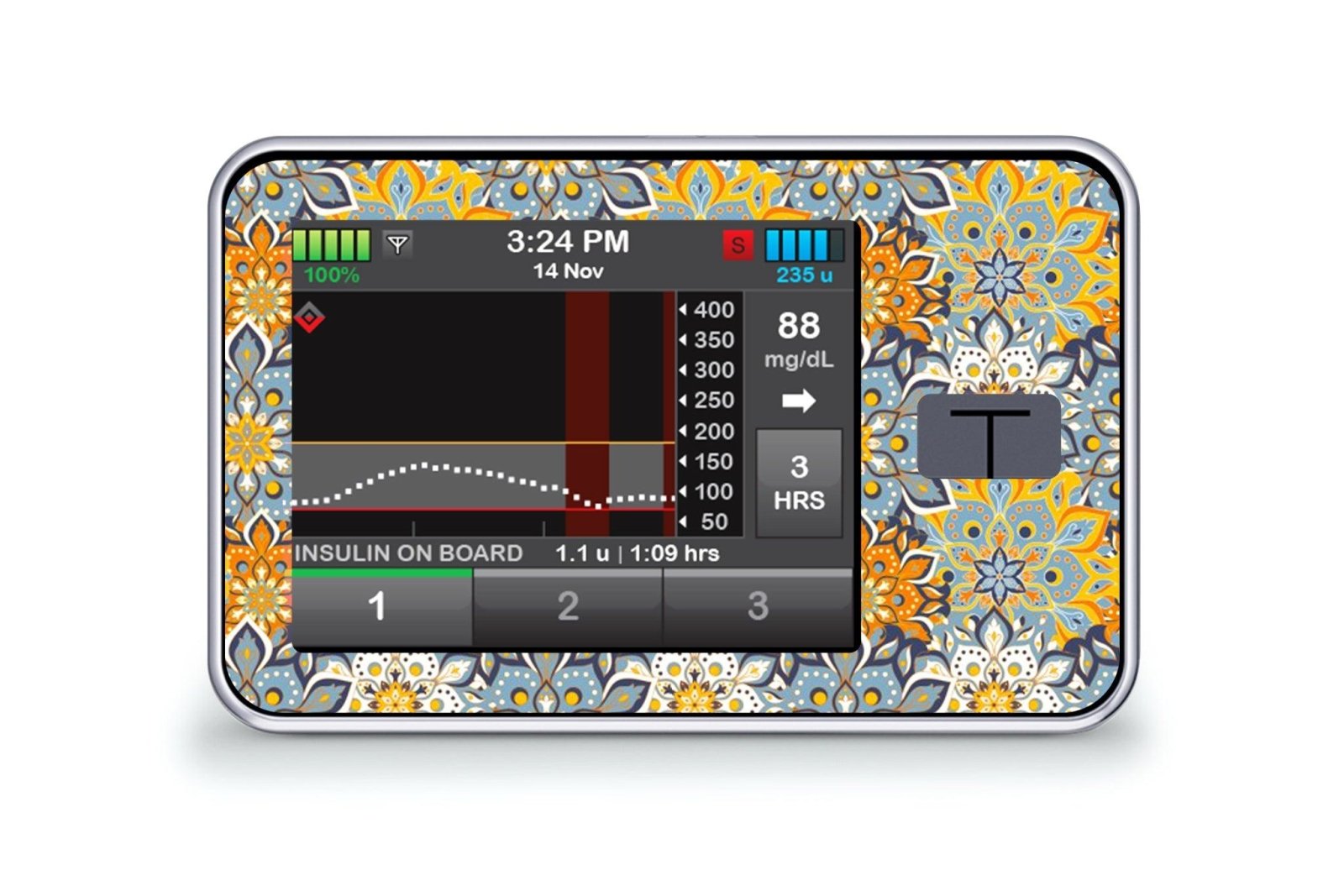 70's Funky Florals Sticker for T:Slim X2 diabetes CGMs and insulin pumps