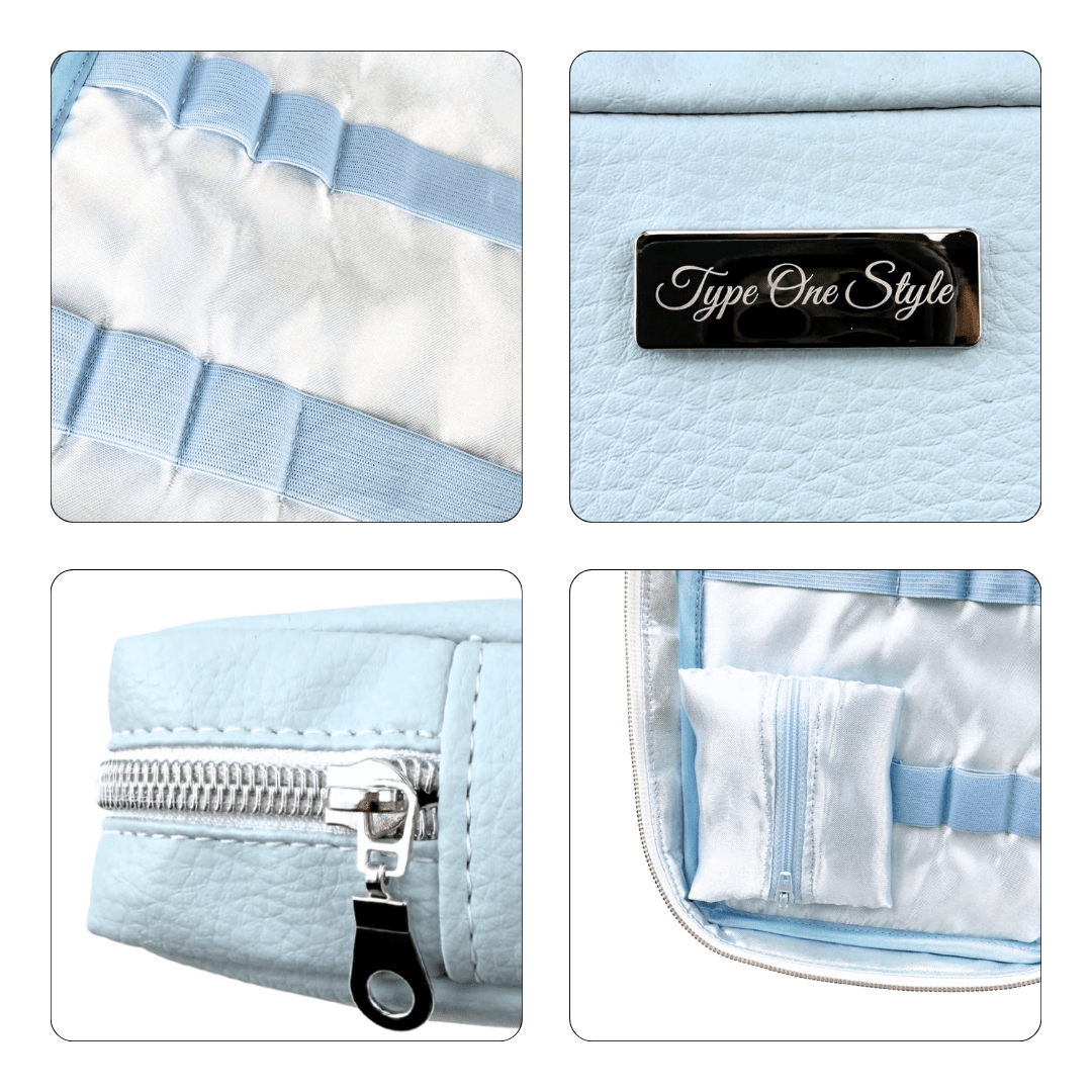 Sky Blue Luxury T1D Essentials Bag for diabetes supplies and insulin pumps