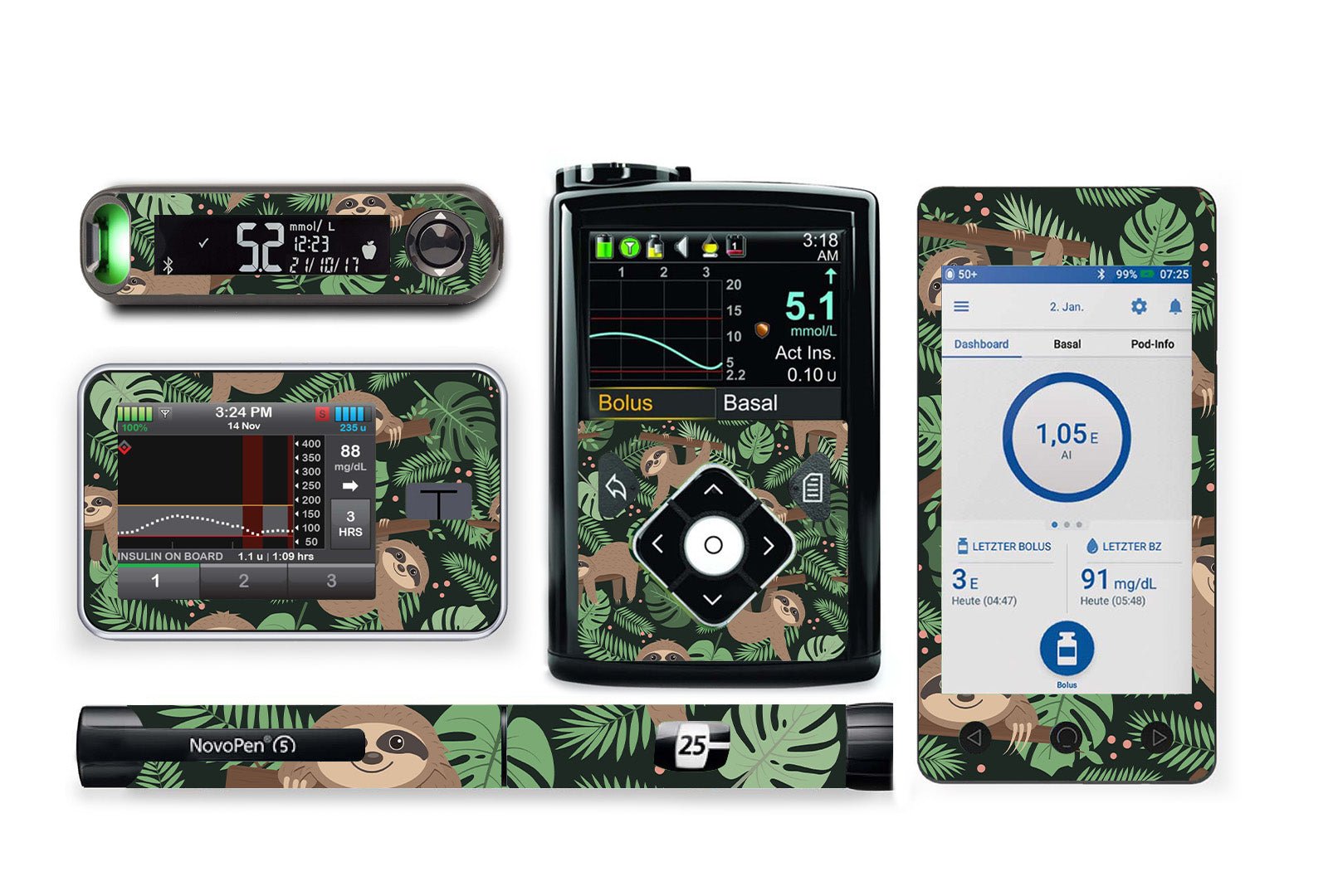 Sloth Sticker for Novopen 4, 5, 6, or Echo diabetes supplies and insulin pumps