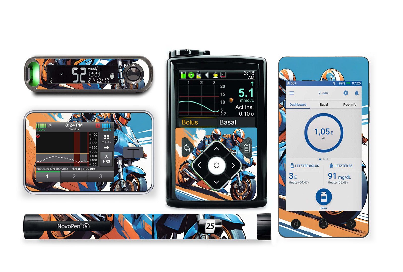 Super Bike Sticker for Novopen 4, 5, 6, or Echo diabetes supplies and insulin pumps