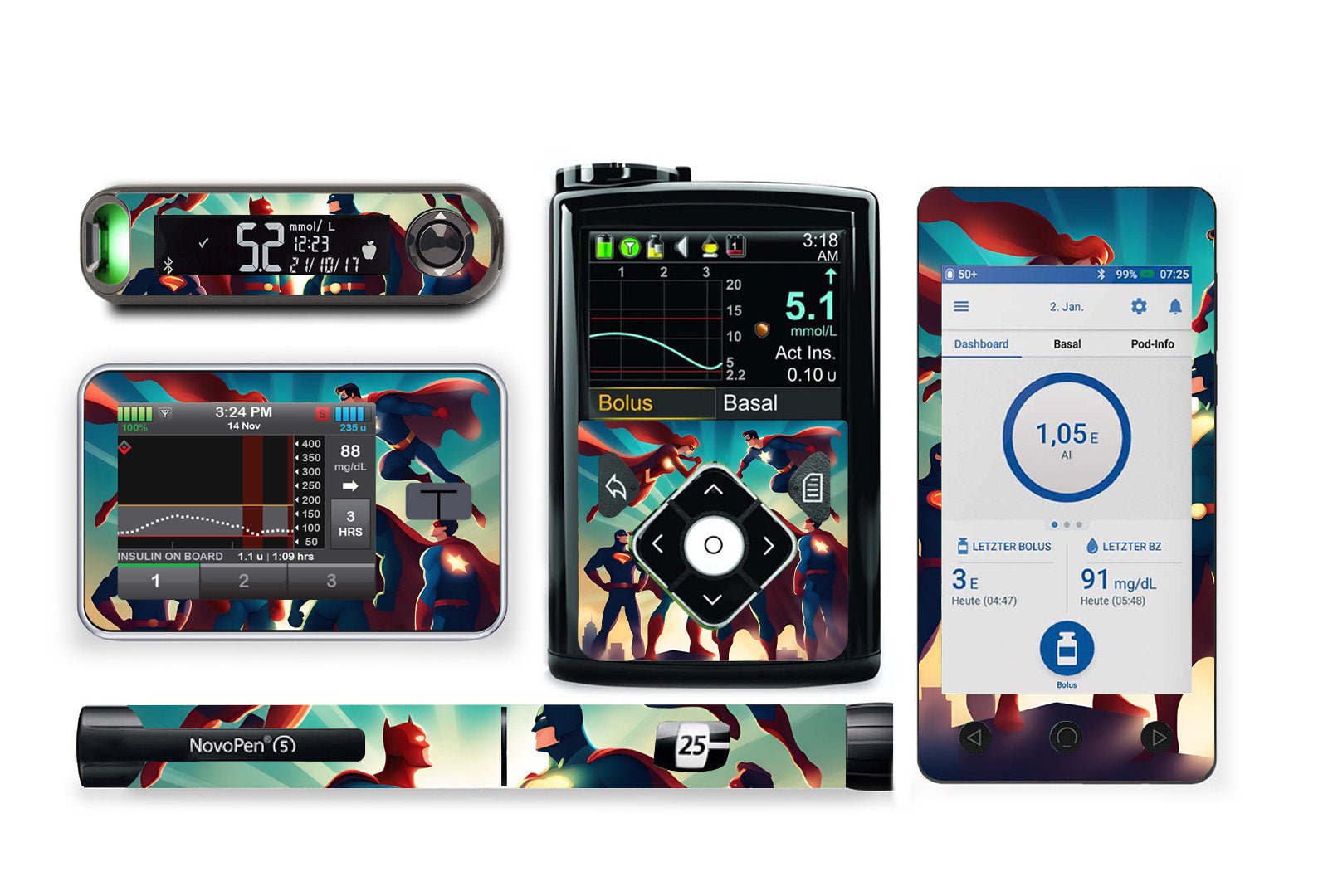 Superhero Sticker for Novopen 4, 5, 6, or Echo diabetes supplies and insulin pumps