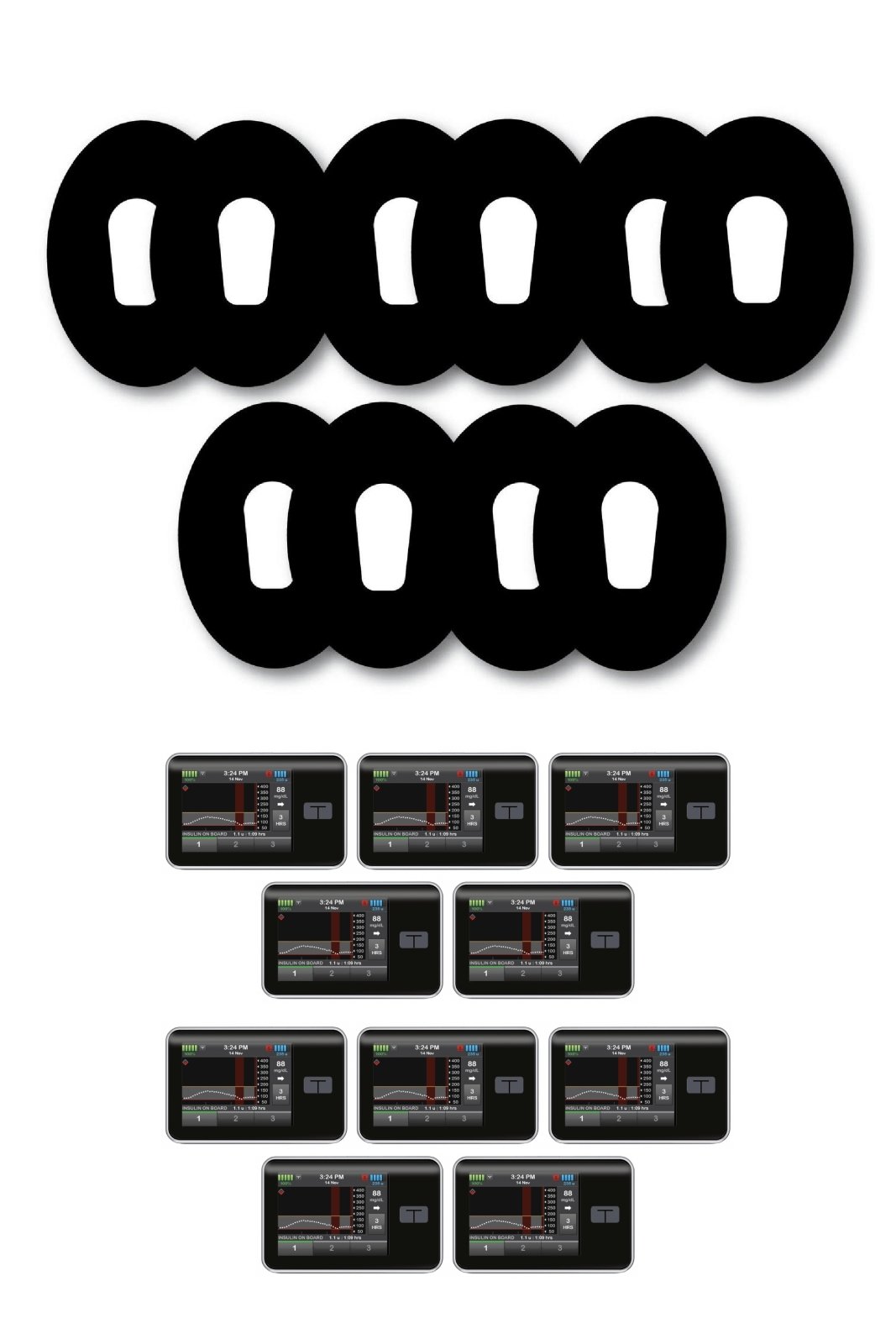 All Black Patches Matching Set for Dexcom G6 diabetes CGMs and insulin pumps
