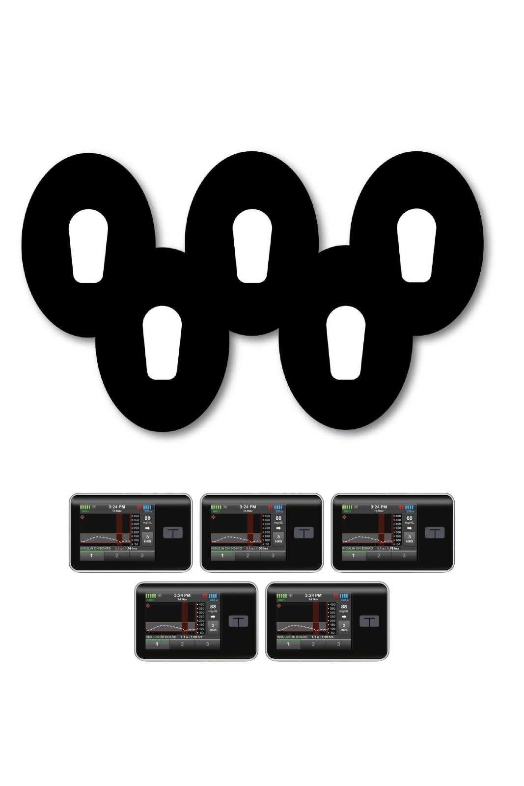 All Black Patches Matching Set for Dexcom G6 diabetes CGMs and insulin pumps