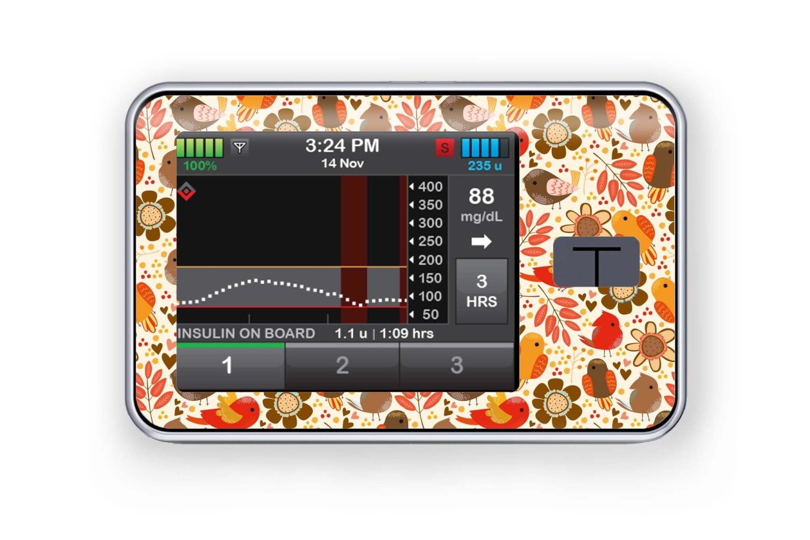 Birds and Flowers Sticker - T-Slim for diabetes CGMs and insulin pumps