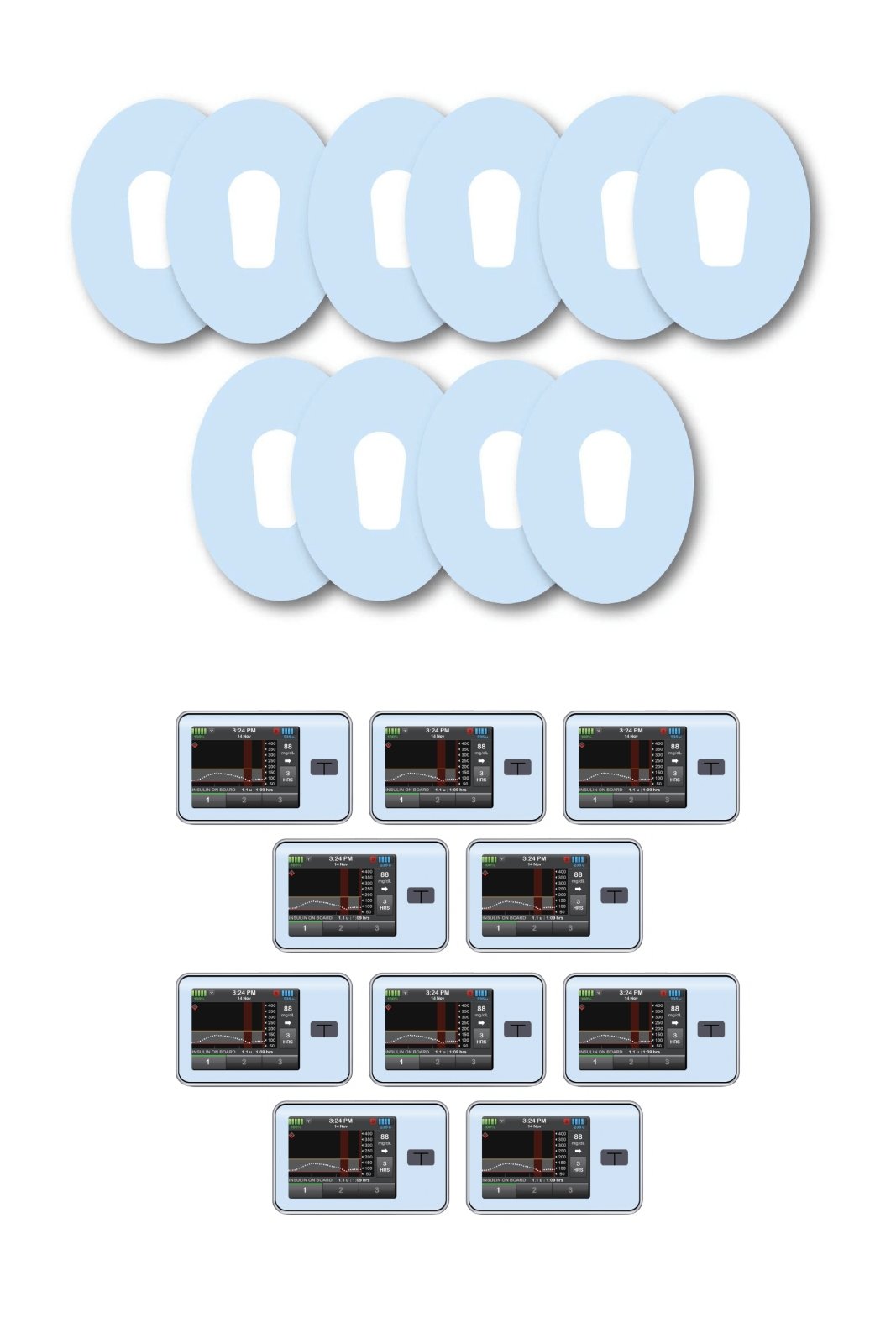 Blue Pastel Patches Matching Set for Dexcom G6 diabetes CGMs and insulin pumps