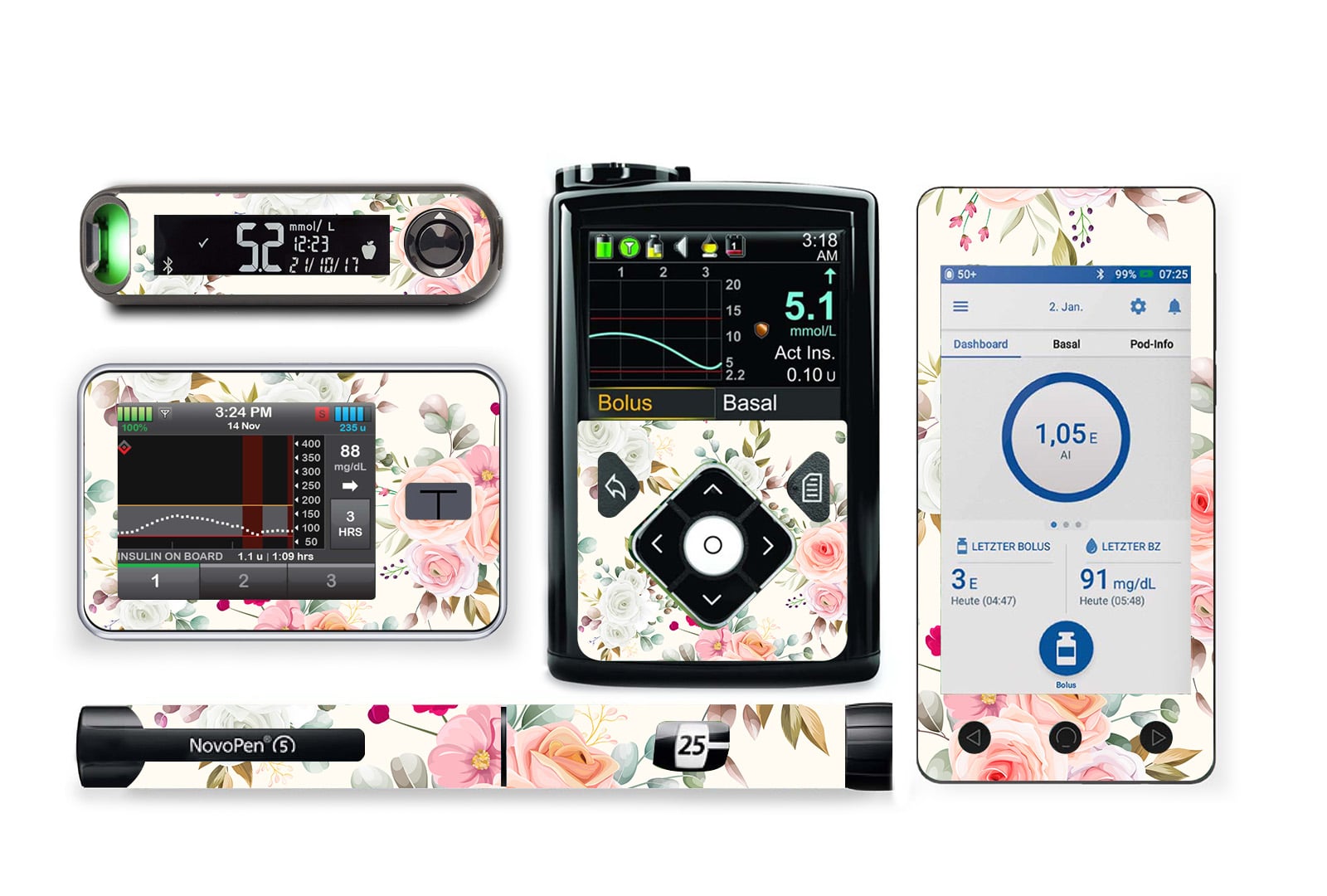 Botanical Beauty Sticker for Novopen 4, 5, 6, or Echo diabetes supplies and insulin pumps