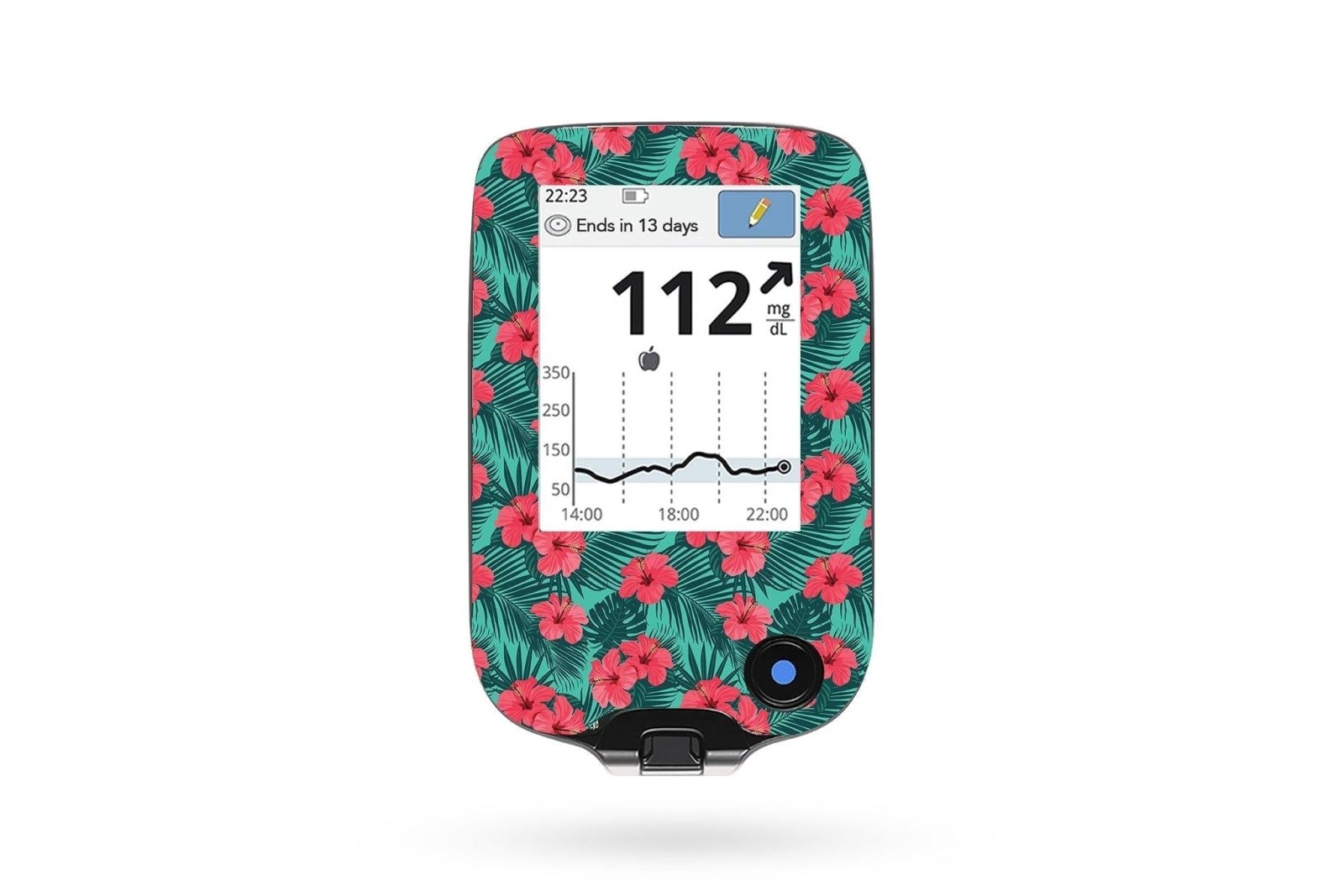 Bright Red Flowers Sticker for Freestyle Libre Reader diabetes CGMs and insulin pumps