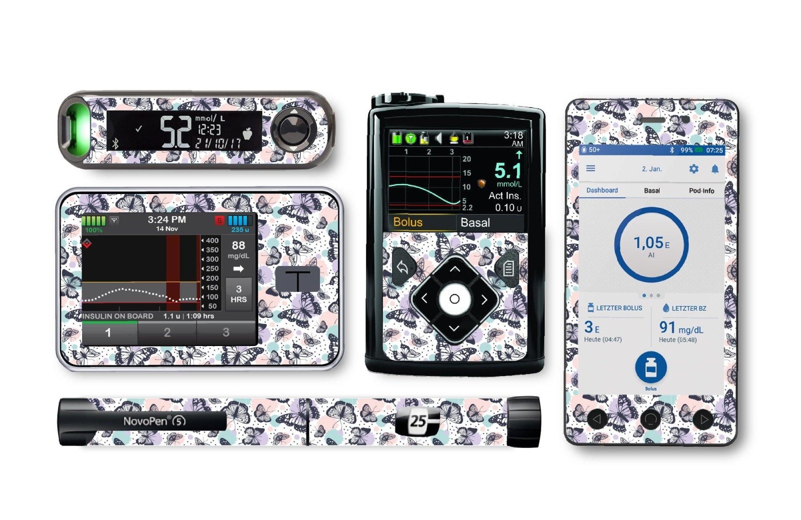 Butterfly Sticker for Novopen 4, 5, 6, or Echo diabetes CGMs and insulin pumps