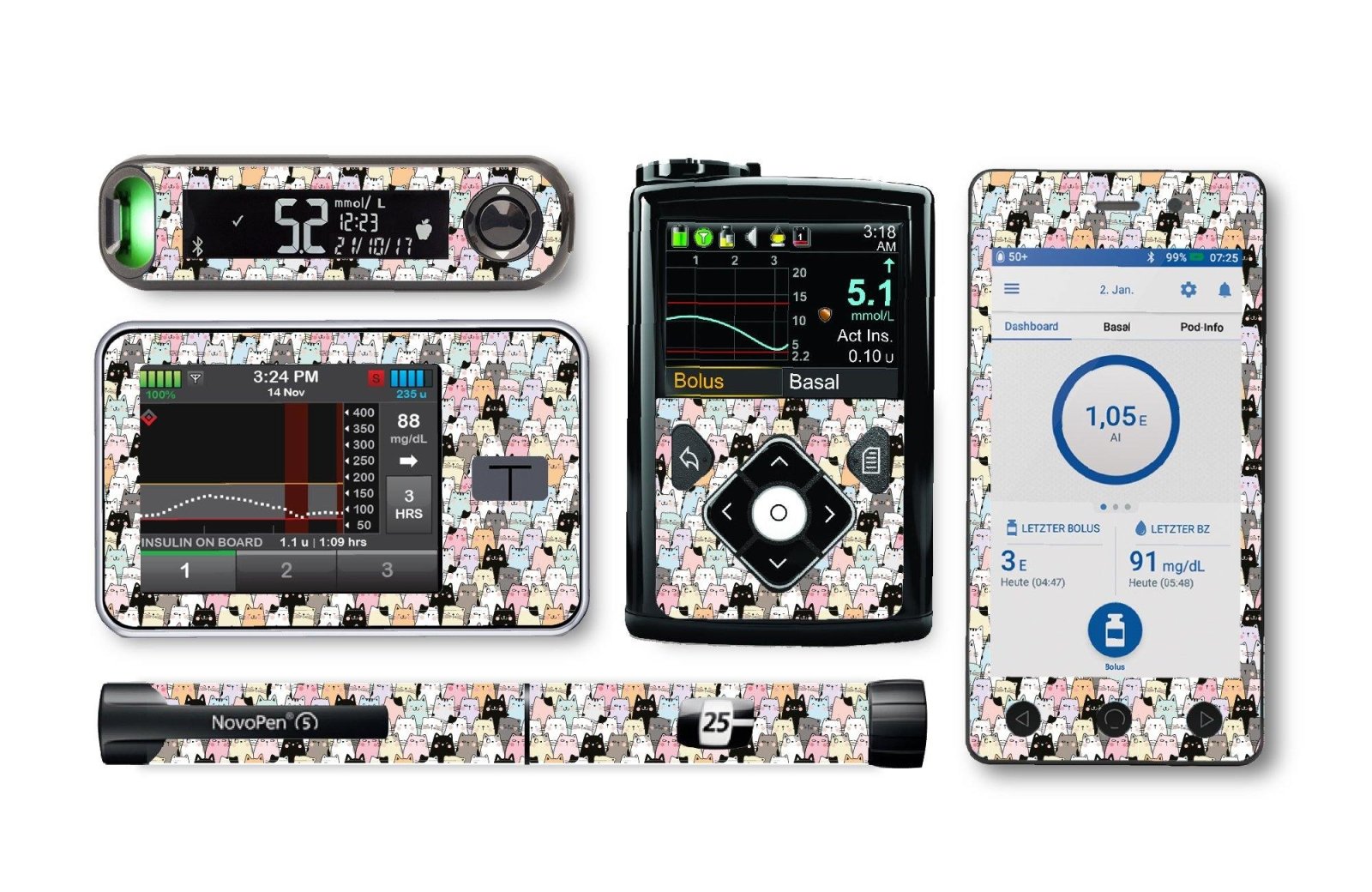 Cat Sticker for Novopen 4, 5, 6, or Echo diabetes CGMs and insulin pumps