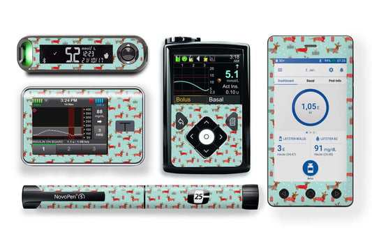 Christmas Puppy Stickers for Novopen 4, 5, 6, or Echo diabetes CGMs and insulin pumps