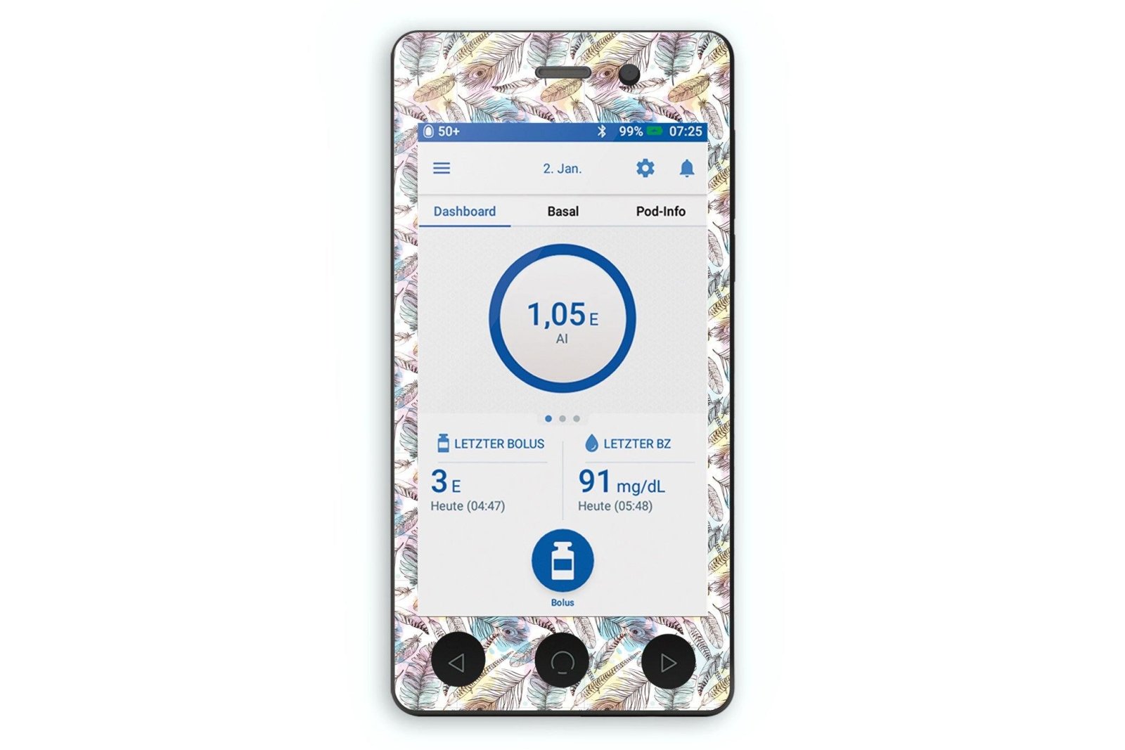Colourful Feathers Sticker - Omnipod Dash PDM for diabetes CGMs and insulin pumps