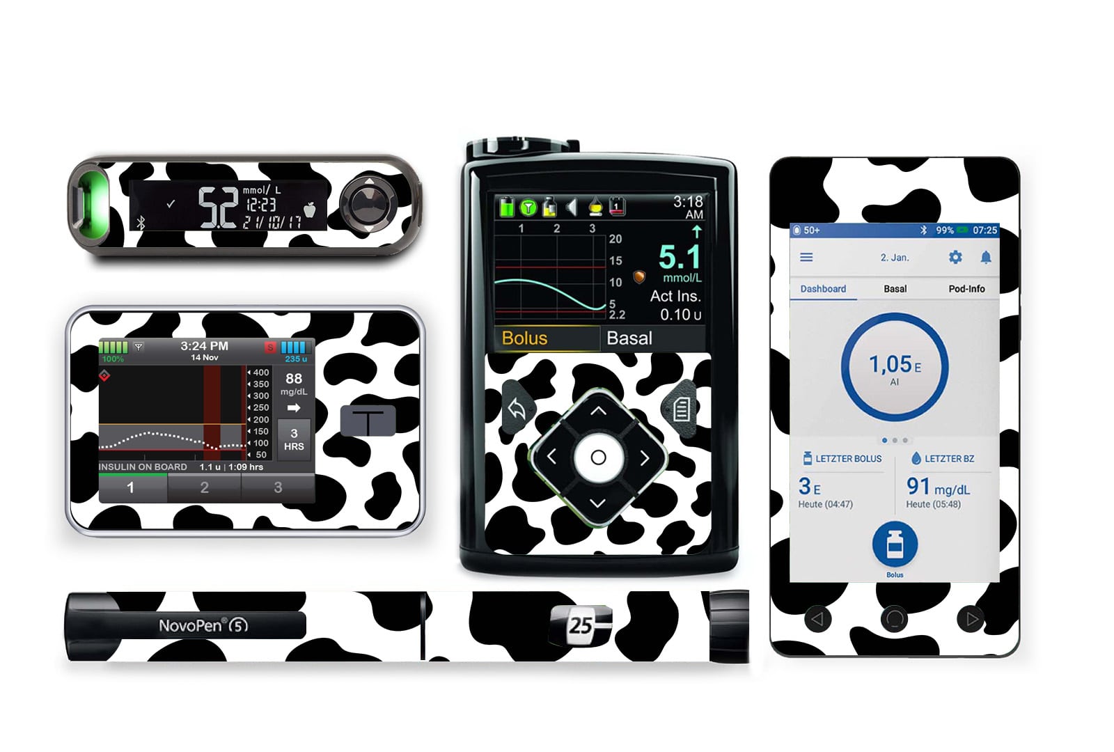 Cow Print Sticker for Novopen 4, 5, 6, or Echo diabetes supplies and insulin pumps