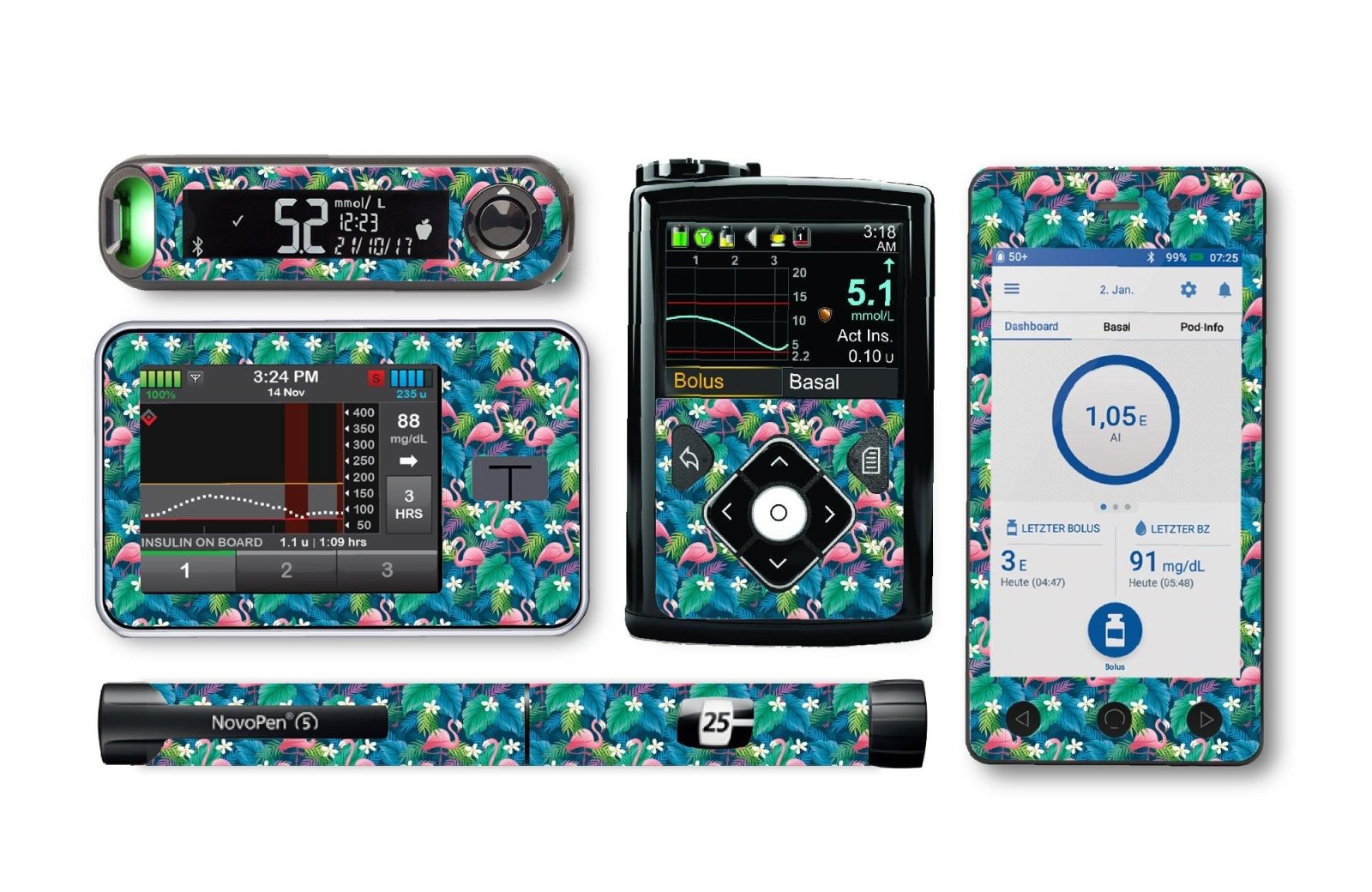 Flamingo Sticker for Novopen 4, 5, 6, or Echo diabetes CGMs and insulin pumps