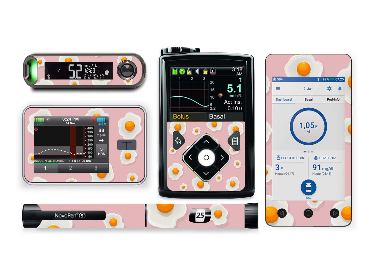 Fried Egg Sticker for Novopen 4, 5, 6, or Echo diabetes supplies and insulin pumps
