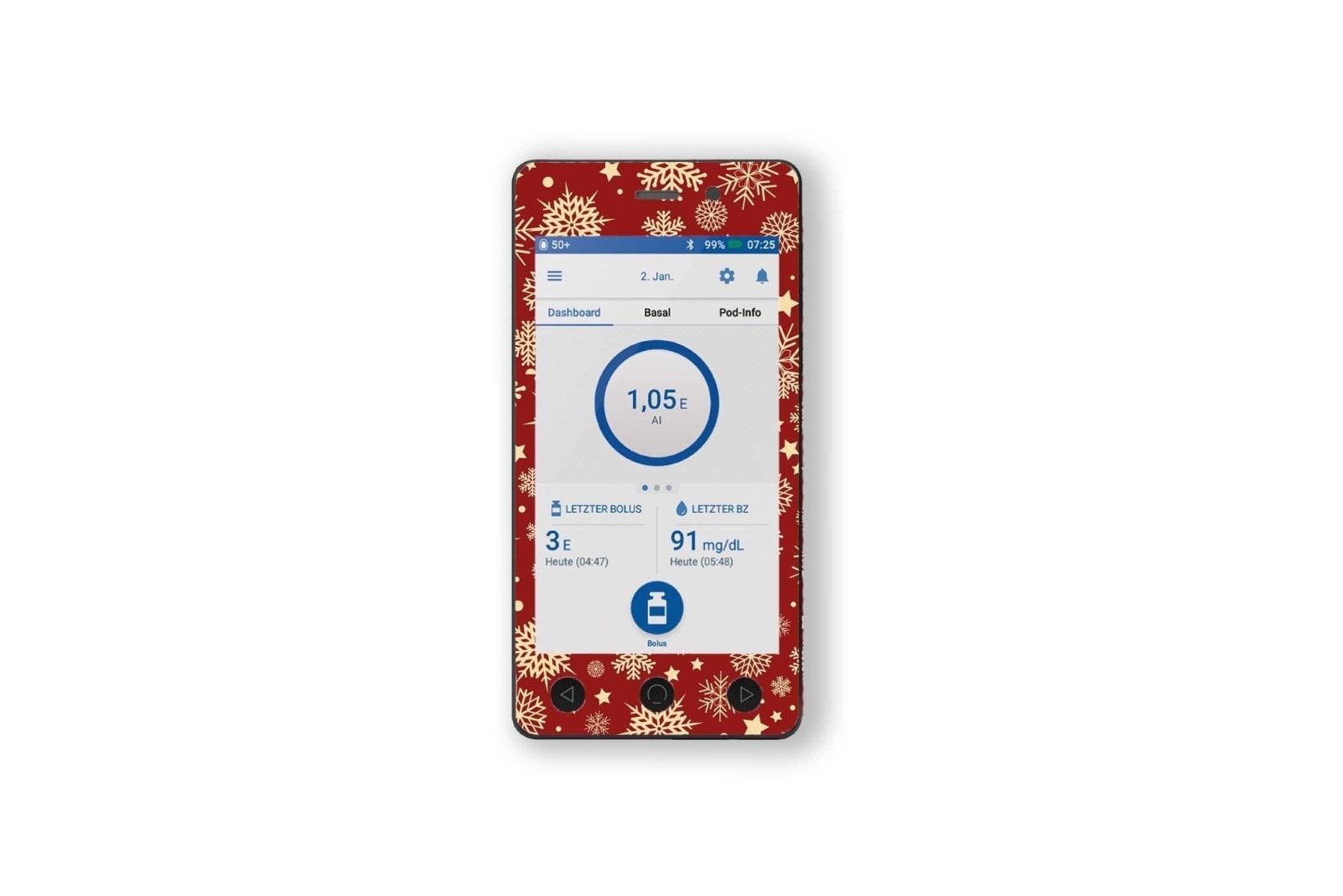 Golden Snowflakes Stickers for Omnipod Dash PDM diabetes CGMs and insulin pumps