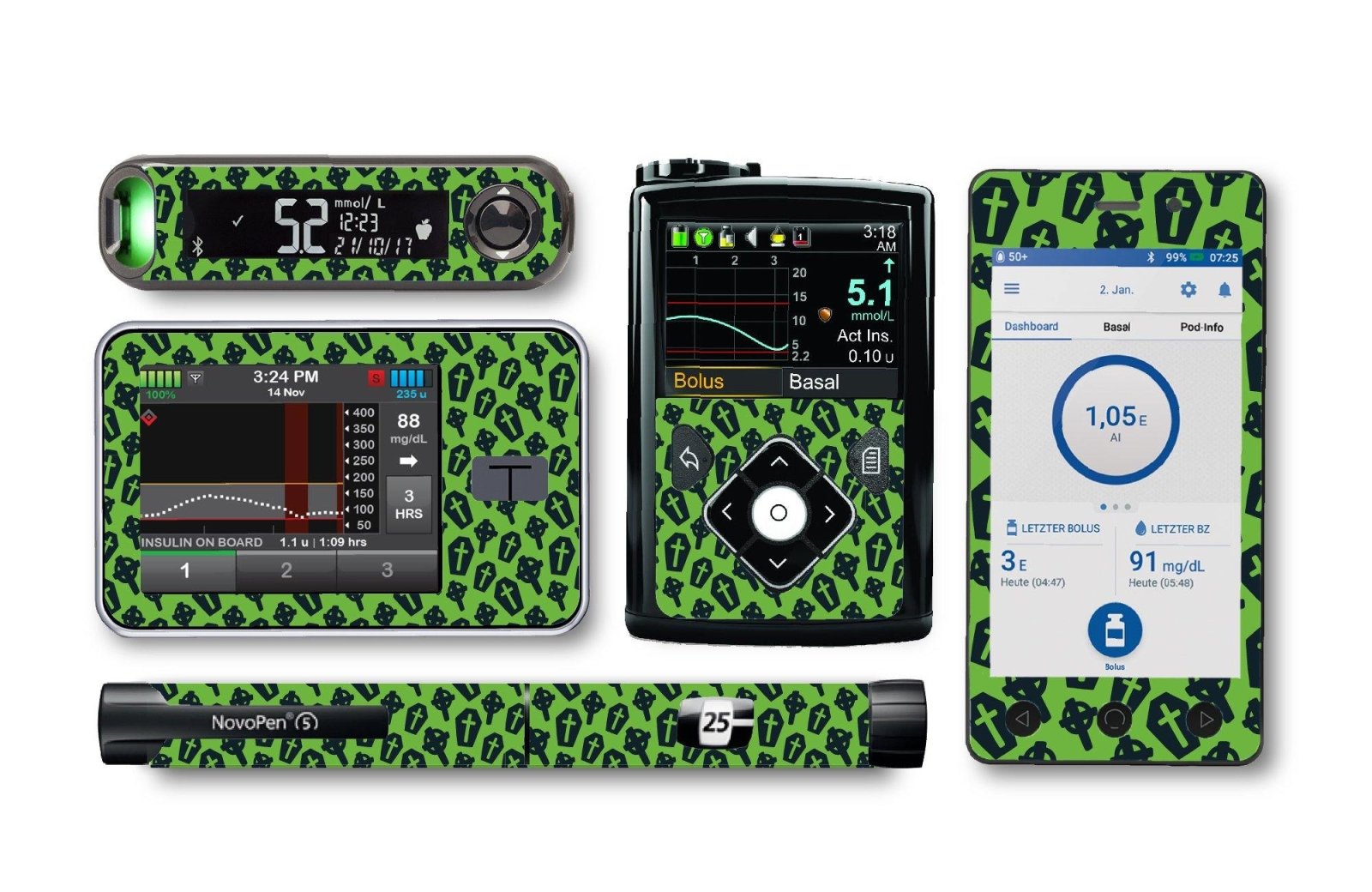 Graveyard Sticker for Novopen 4, 5, 6, or Echo diabetes CGMs and insulin pumps