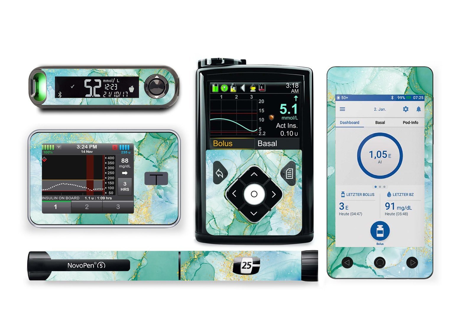 Green Marble Sticker for Novopen 4, 5, 6, or Echo diabetes supplies and insulin pumps