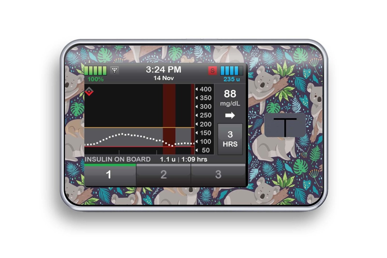 Koala Sticker for T:Slim X2 diabetes CGMs and insulin pumps