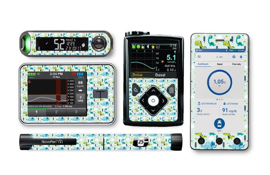 Light Dinosaurs Sticker for Novopen 4, 5, 6, or Echo diabetes CGMs and insulin pumps