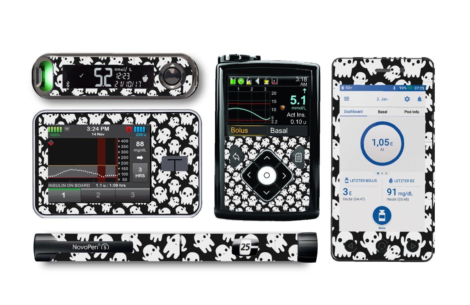 Little Ghosts Sticker for Novopen 4, 5, 6, or Echo diabetes CGMs and insulin pumps