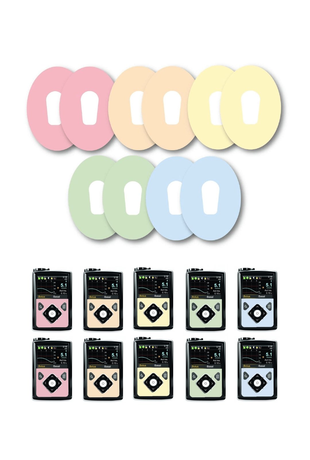 Mixed Pastel Patches Matching Set for Dexcom G6 diabetes CGMs and insulin pumps