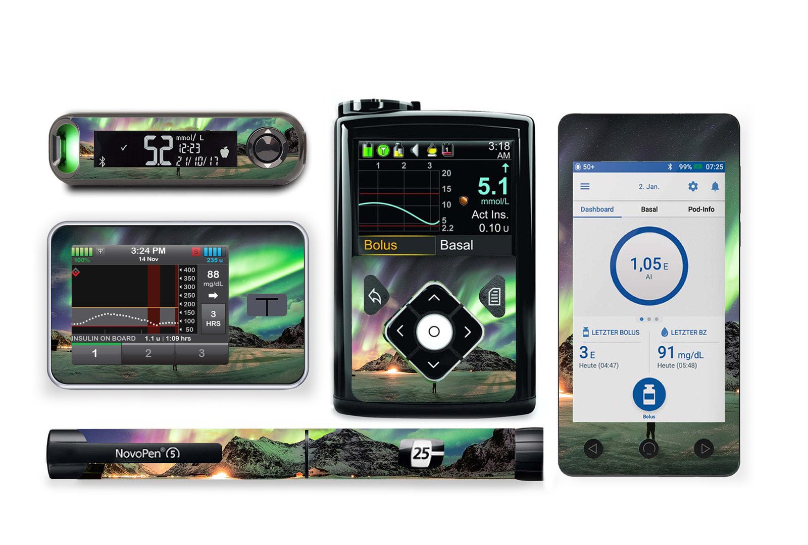 Northern Lights Sticker for Novopen 4, 5, 6, or Echo diabetes supplies and insulin pumps