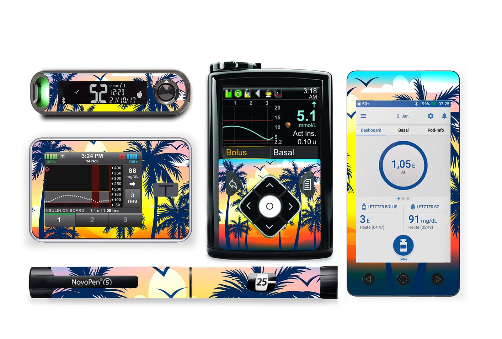 Palm Tree Sticker for Novopen 4, 5, 6, or Echo diabetes supplies and insulin pumps